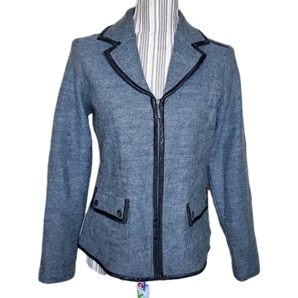 Laura Ashley Petite‎ Wool Collared Sweater Jacket Gray Full Zip Vtg Sz PS *Flaw*